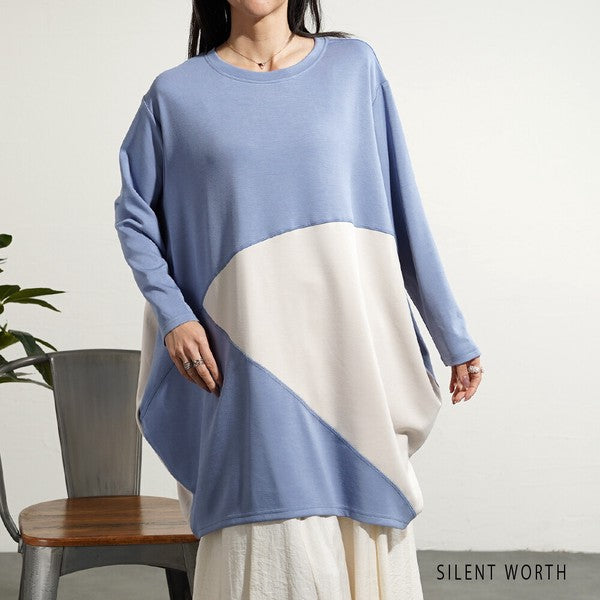 【M】ソフト段ボール配色チュニック ビッグシルエット モード切替 体型カバー SILENT WORTH