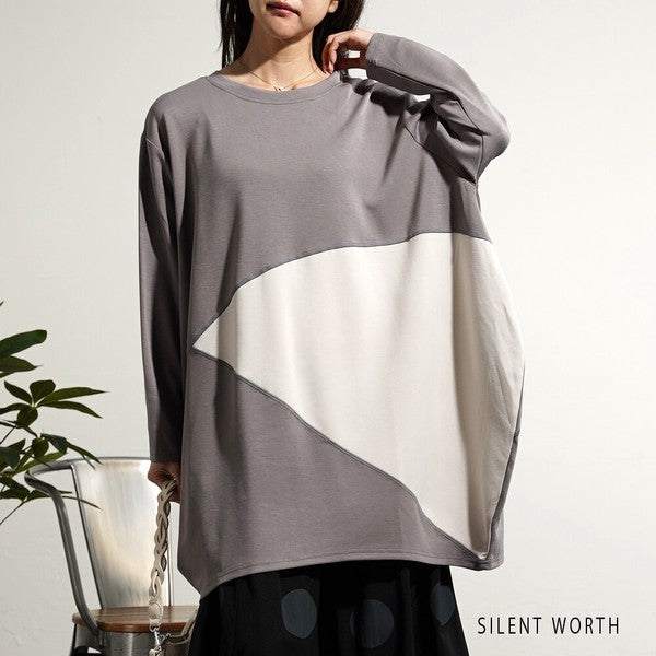 【M】ソフト段ボール配色チュニック ビッグシルエット モード切替 体型カバー SILENT WORTH