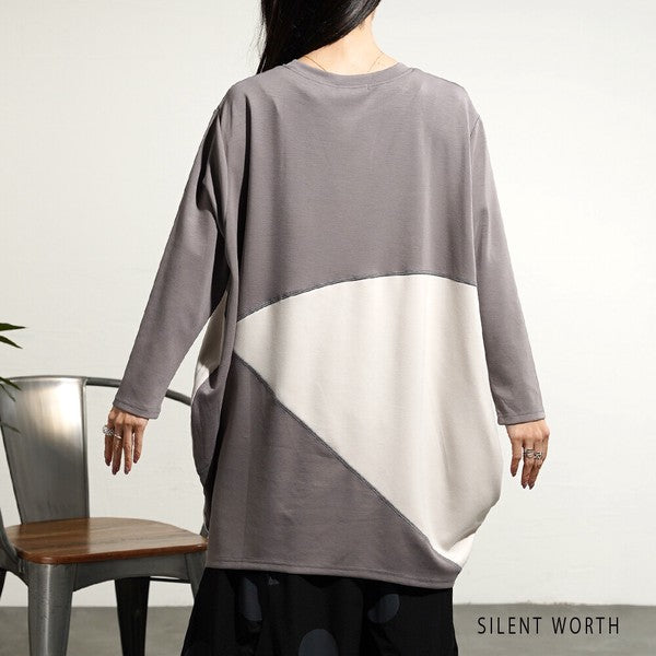 【M】ソフト段ボール配色チュニック ビッグシルエット モード切替 体型カバー SILENT WORTH