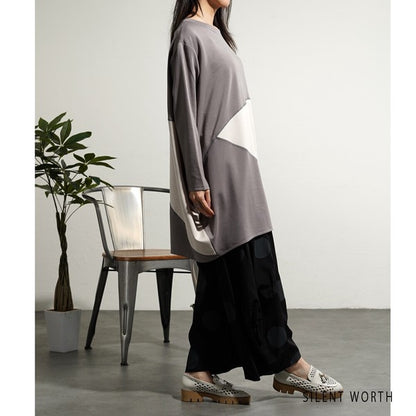 【M】ソフト段ボール配色チュニック ビッグシルエット モード切替 体型カバー SILENT WORTH