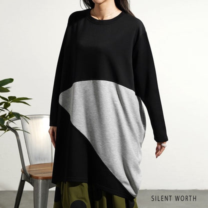 【M】ソフト段ボール配色チュニック ビッグシルエット モード切替 体型カバー SILENT WORTH