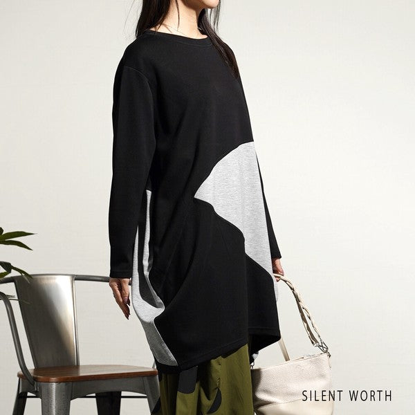 【M】ソフト段ボール配色チュニック ビッグシルエット モード切替 体型カバー SILENT WORTH