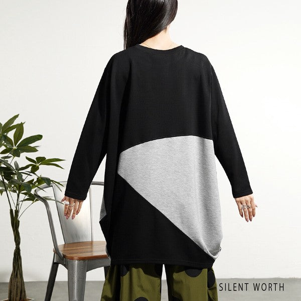 【M】ソフト段ボール配色チュニック ビッグシルエット モード切替 体型カバー SILENT WORTH