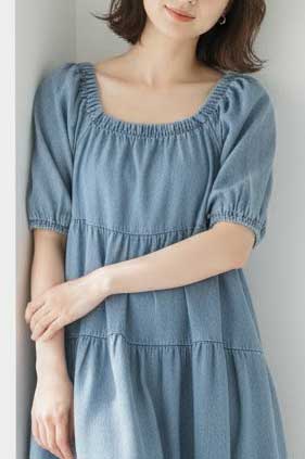 上質 デニム ティアード チュニック ミニワンピース 2WAY 半袖