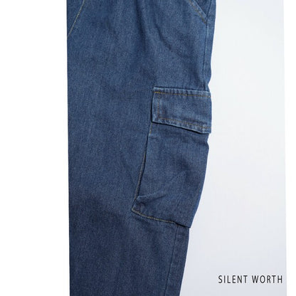 【M】デニムワイドカーゴパンツ｜サイドポケット付き・ゆったりシルエット Y-0070・SILENT WORTH