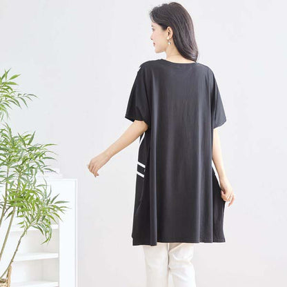 【L〜LL】ラインストーン付 BIG フラワー デザイン チュニック トップス (N12-345)