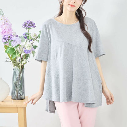 【L〜LL対応】イレギュラーティアードコットントップス｜体型カバー・涼しげ・綿100％・C01-353A