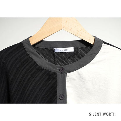 【Mサイズ】ジャカード切替・ブロッキングデザインシャツワンピース｜軽やか素材・秋に◎・SILENT WORTH・N-3101