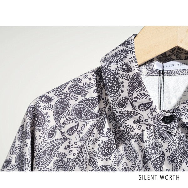 【M】袖バルーン総柄ワンピース｜モノトーンプリント・ゆったりシルエット・SILENT WORTH N-3109