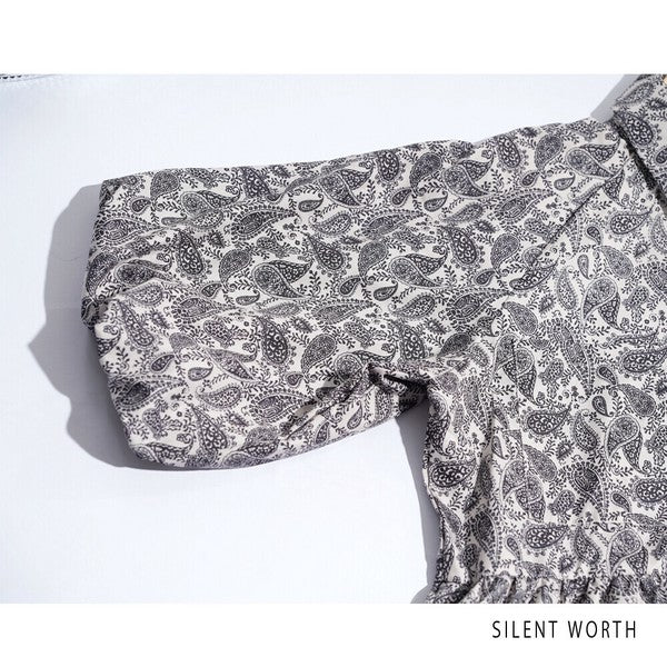 【M】袖バルーン総柄ワンピース｜モノトーンプリント・ゆったりシルエット・SILENT WORTH N-3109