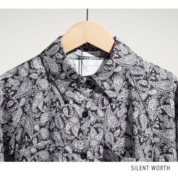 【M】袖バルーン総柄ワンピース｜モノトーンプリント・ゆったりシルエット・SILENT WORTH N-3109