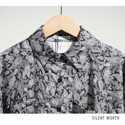 【M】袖バルーン総柄ワンピース｜モノトーンプリント・ゆったりシルエット・SILENT WORTH N-3109