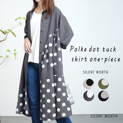 【ゆったりM】SILENT WORTH ドット柄切替シャツワンピース｜体型カバー・秋・N-3122