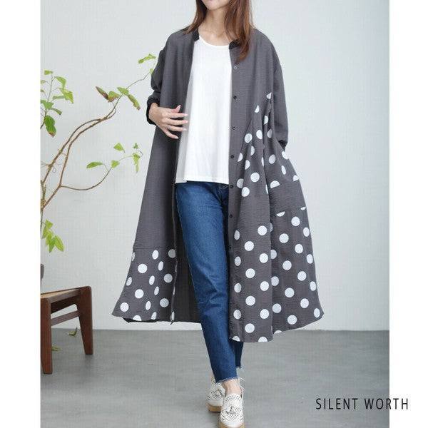 【ゆったりM】SILENT WORTH ドット柄切替シャツワンピース｜体型カバー・秋・N-3122