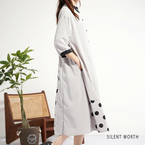 【ゆったりM】SILENT WORTH ドット柄切替シャツワンピース｜体型カバー・秋・N-3122