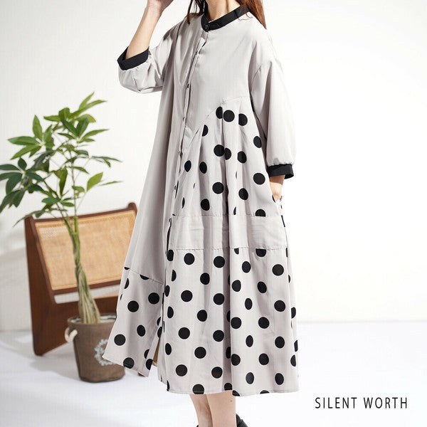 【ゆったりM】SILENT WORTH ドット柄切替シャツワンピース｜体型カバー・秋・N-3122
