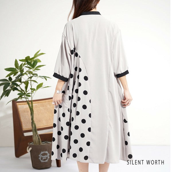 【ゆったりM】SILENT WORTH ドット柄切替シャツワンピース｜体型カバー・秋・N-3122