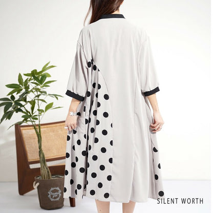 【ゆったりM】SILENT WORTH ドット柄切替シャツワンピース｜体型カバー・秋・N-3122