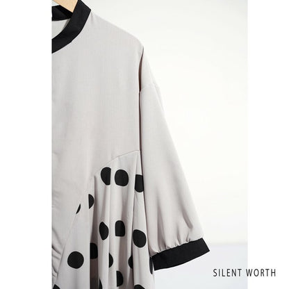 【ゆったりM】SILENT WORTH ドット柄切替シャツワンピース｜体型カバー・秋・N-3122