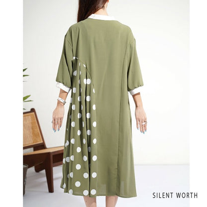 【ゆったりM】SILENT WORTH ドット柄切替シャツワンピース｜体型カバー・秋・N-3122