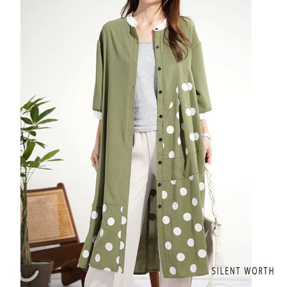 【ゆったりM】SILENT WORTH ドット柄切替シャツワンピース｜体型カバー・秋・N-3122