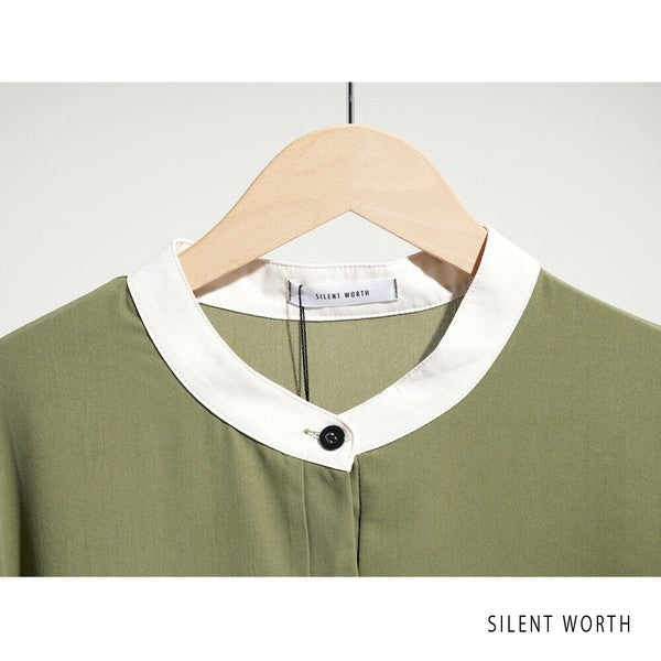 【ゆったりM】SILENT WORTH ドット柄切替シャツワンピース｜体型カバー・秋・N-3122