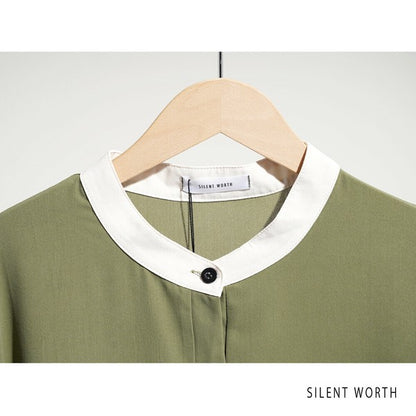 【ゆったりM】SILENT WORTH ドット柄切替シャツワンピース｜体型カバー・秋・N-3122