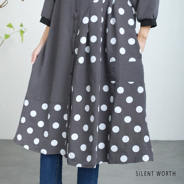 【ゆったりM】SILENT WORTH ドット柄切替シャツワンピース｜体型カバー・秋・N-3122