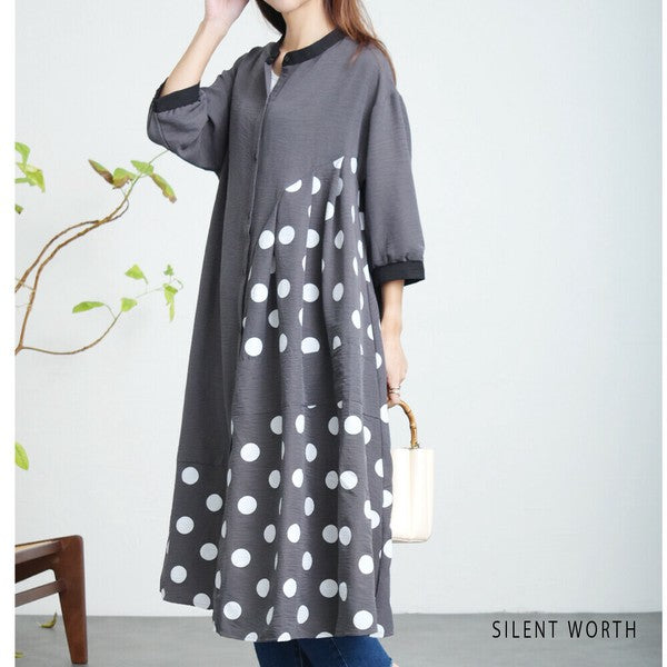 【ゆったりM】SILENT WORTH ドット柄切替シャツワンピース｜体型カバー・秋・N-3122