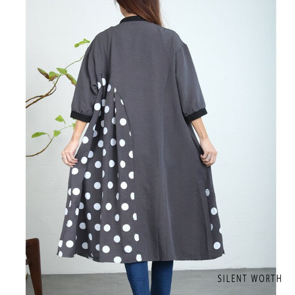 【ゆったりM】SILENT WORTH ドット柄切替シャツワンピース｜体型カバー・秋・N-3122