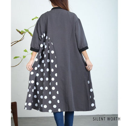 【ゆったりM】SILENT WORTH ドット柄切替シャツワンピース｜体型カバー・秋・N-3122
