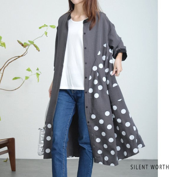 【ゆったりM】SILENT WORTH ドット柄切替シャツワンピース｜体型カバー・秋・N-3122