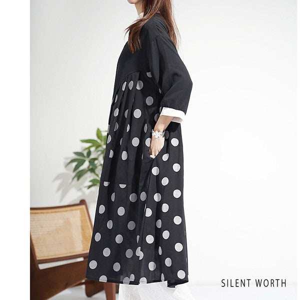 【ゆったりM】SILENT WORTH ドット柄切替シャツワンピース｜体型カバー・秋・N-3122