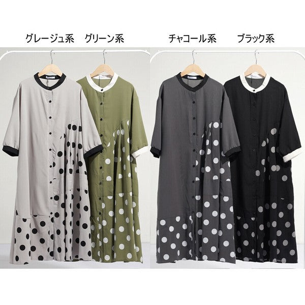 【ゆったりM】SILENT WORTH ドット柄切替シャツワンピース｜体型カバー・秋・N-3122
