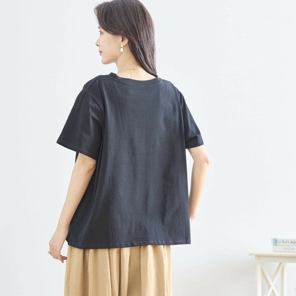 【M〜L】フラワーモチーフ切替Tシャツ（N12-542）｜大人の可愛さ×ゆったり着心地