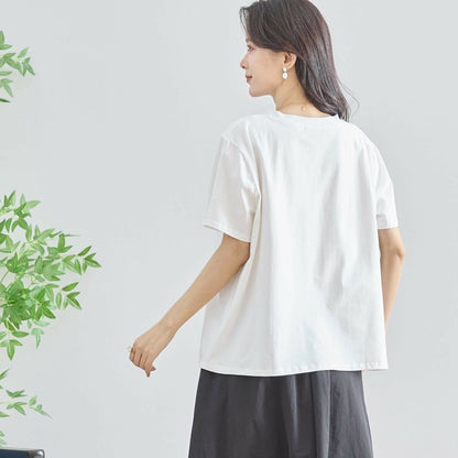 【M〜L】フラワーモチーフ切替Tシャツ（N12-542）｜大人の可愛さ×ゆったり着心地