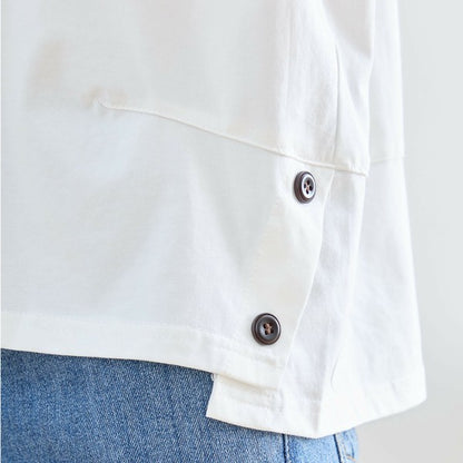 【M〜L】綿混・ガールグラフィックTシャツ｜サイドボタン・半袖・カジュアル・N12-655