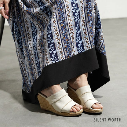 【M】エスニック柄バルーン袖ワンピース｜小花ストライプ・レーヨン素材・リラックスシルエット・SILENT WORTH C-3338