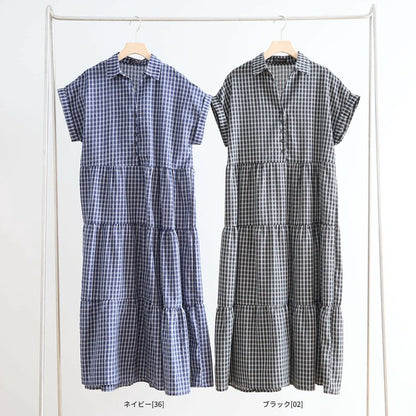 【L〜LL対応】襟付きチェック柄ティアードワンピース｜体型カバー×涼感×大人ナチュラル