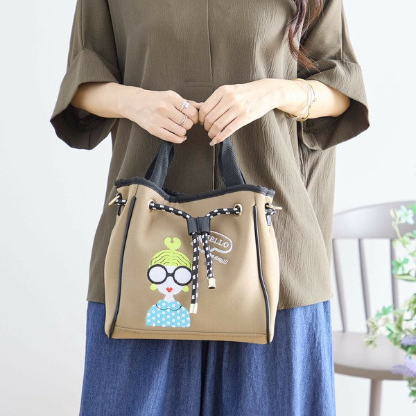 キャラクター刺繍 巾着ショルダーバッグ｜2WAY 厚手ポリ素材 カジュアル可愛い N92-102