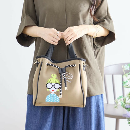キャラクター刺繍 巾着ショルダーバッグ｜2WAY 厚手ポリ素材 カジュアル可愛い N92-102
