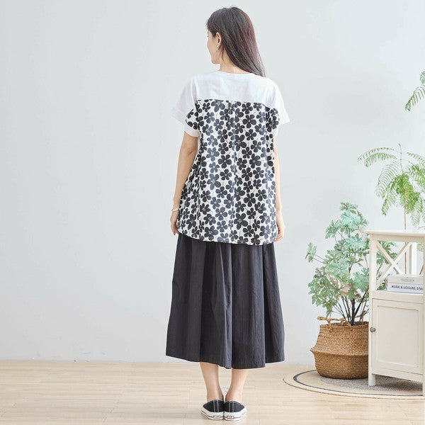 【M〜L】メガネガールTシャツ｜切替デザイン×花柄プリント ゆったり快適 N12-765A