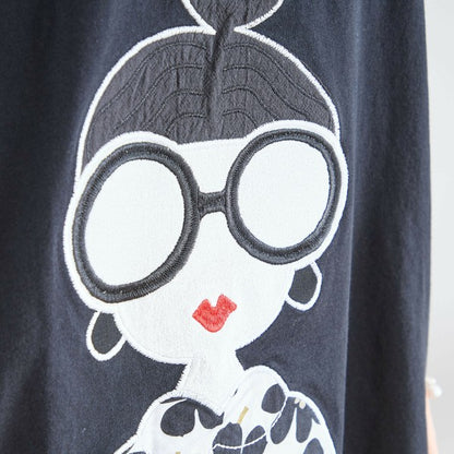 【M〜L】メガネガールTシャツ｜切替デザイン×花柄プリント ゆったり快適 N12-765A