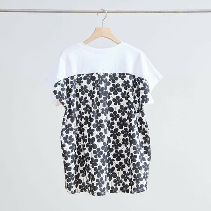 【M〜L】メガネガールTシャツ｜切替デザイン×花柄プリント ゆったり快適 N12-765A