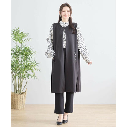 【L〜LL】TRUBE ポイントパールロングジレ 体型カバー／楽伸び N33-004