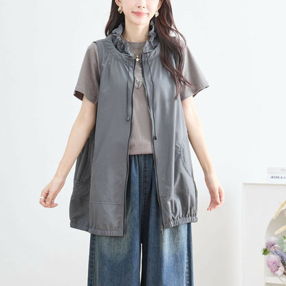 【M〜L】バルーンロングデザインベスト｜ナイロン混・軽量アウター・体型カバー・TRUBE C03-203B