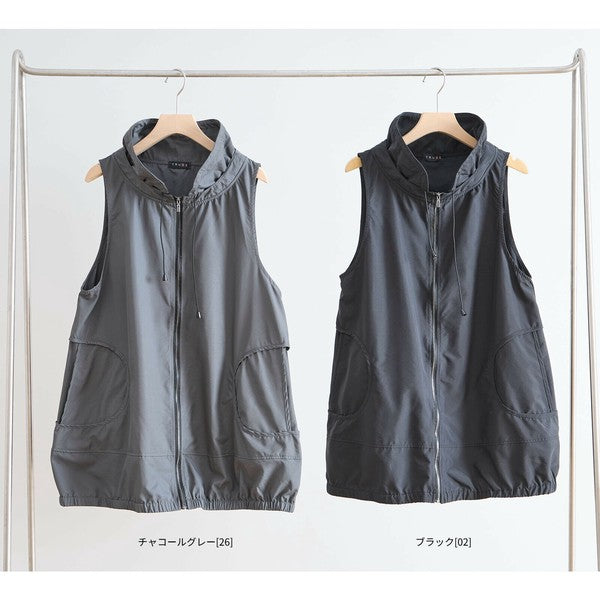 【M〜L】バルーンロングデザインベスト｜ナイロン混・軽量アウター・体型カバー・TRUBE C03-203B