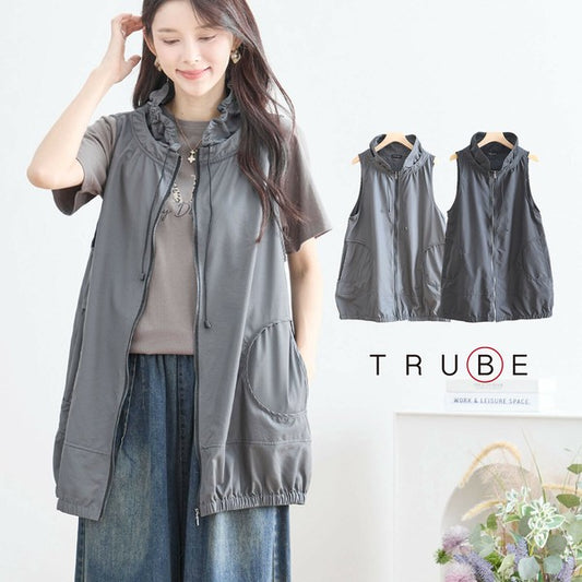 【M〜L】バルーンロングデザインベスト｜ナイロン混・軽量アウター・体型カバー・TRUBE C03-203B