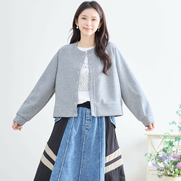 はぴ様 C1553 スナップスウェットカーデ M〜L】スナップボタンスウェットカーディガン｜シンプルデザイン