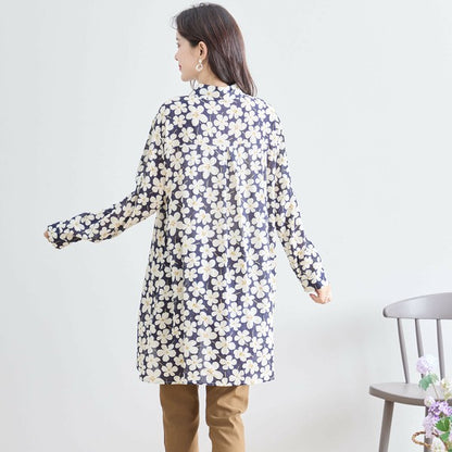 【M〜L対応】綿100・花柄ロングシャツ｜前後差ヘム・羽織OK・N73-090